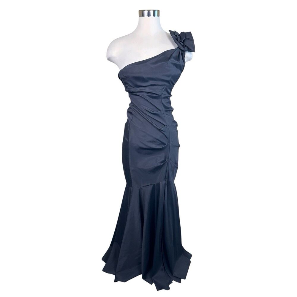 VTG Cache One Shoulder Tafetta Mermaid Maxi Dress Black Sz 4